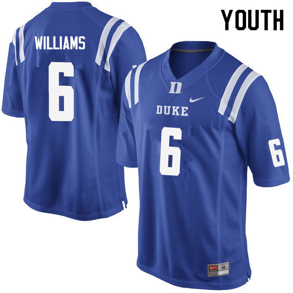 Youth #6 Mason Williams Duke Blue Devils College Football Jerseys Sale-Blue - Click Image to Close